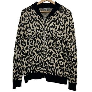 89th & Madison Black and Cream Leopard Print Sweater Women’s Size Large